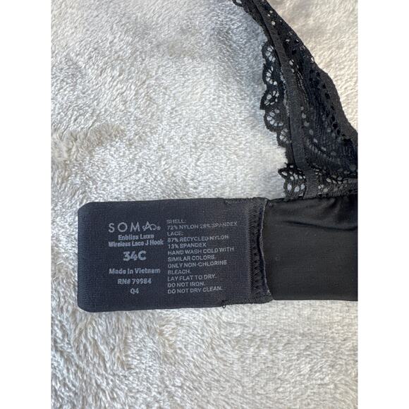 Soma Bra Enbliss Luxe Wireless Lace J Hook Black Size 34C - Picture 8 of 8